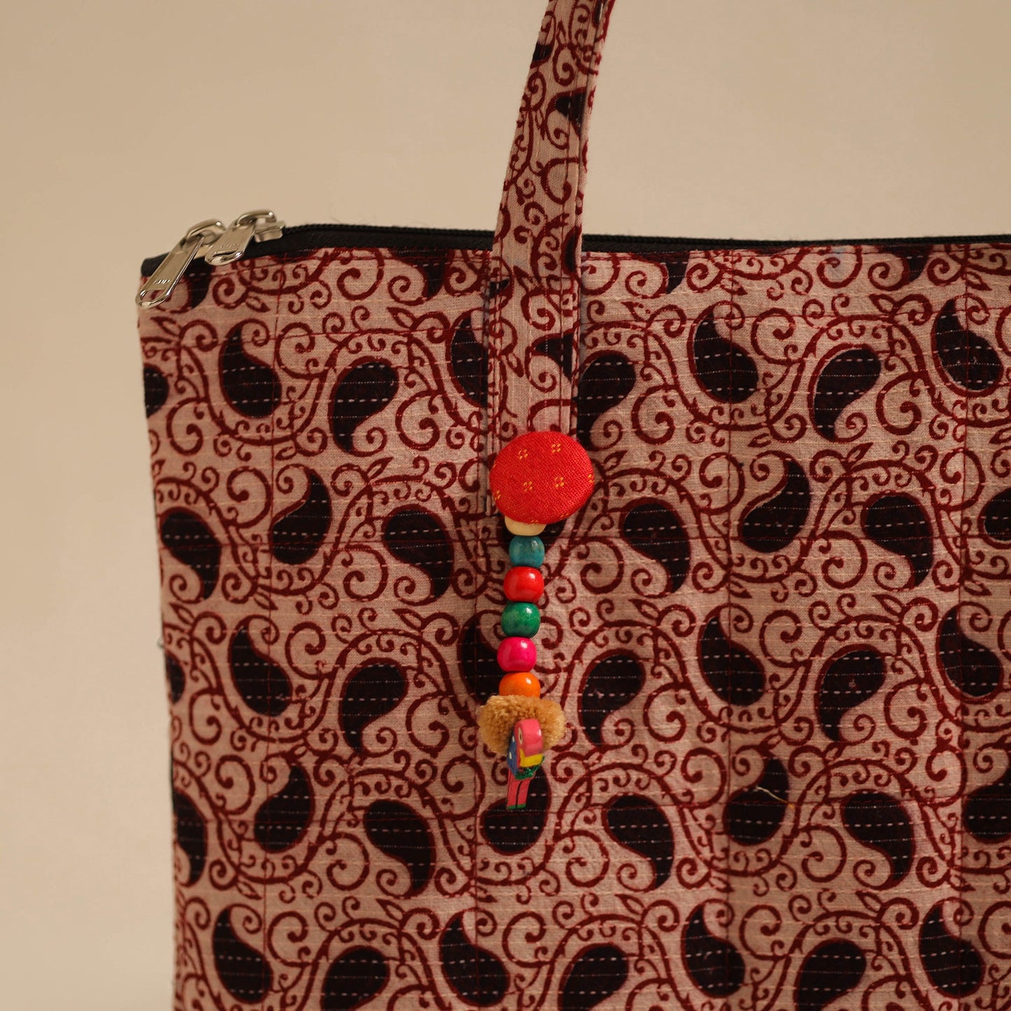 Red Handcrafted Quilted Cotton Hand Bag
