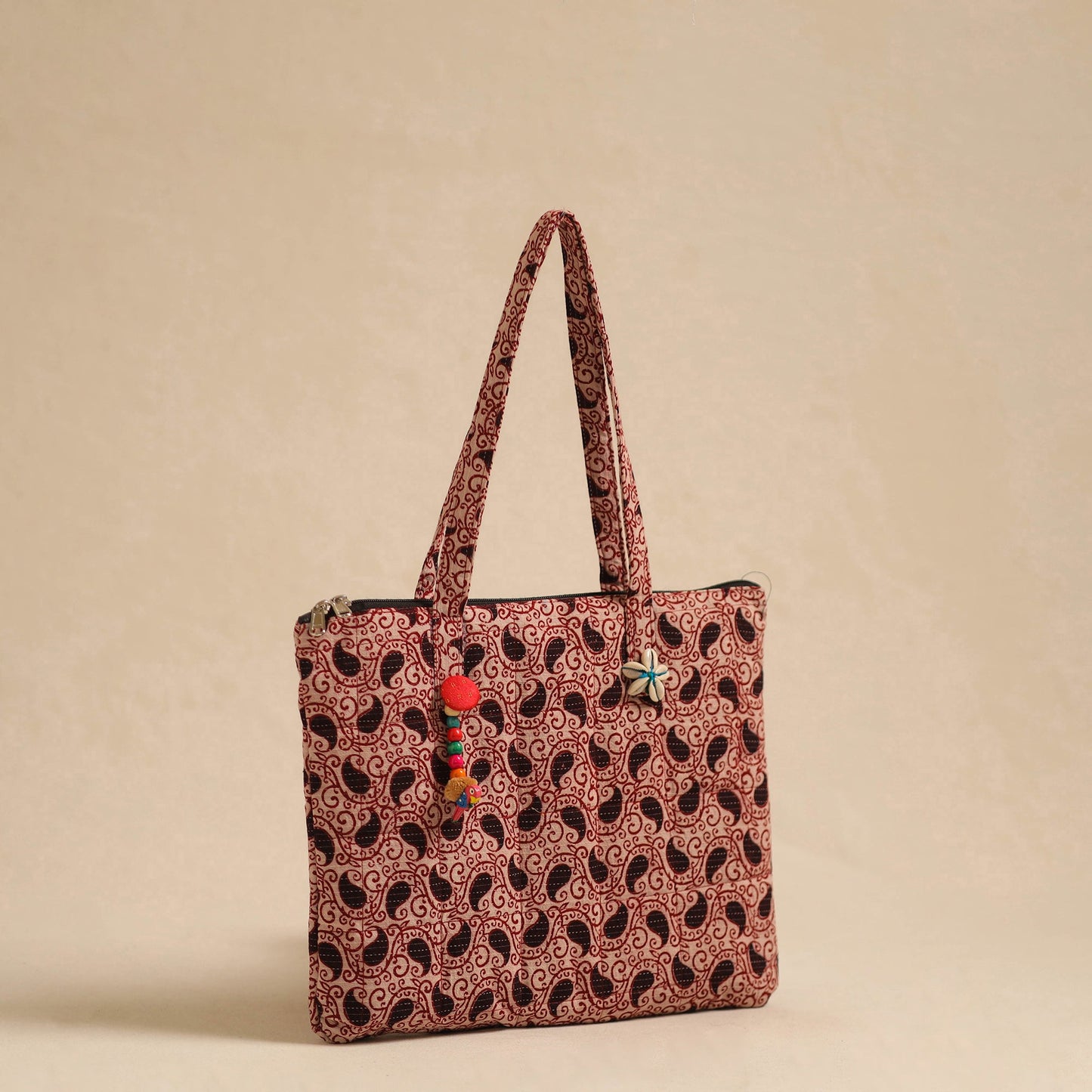 Red Handcrafted Quilted Cotton Hand Bag