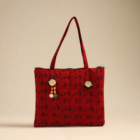 Red Handcrafted Quilted Cotton Hand Bag