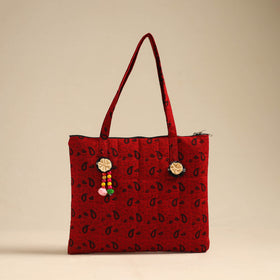 Red Handcrafted Quilted Cotton Hand Bag
