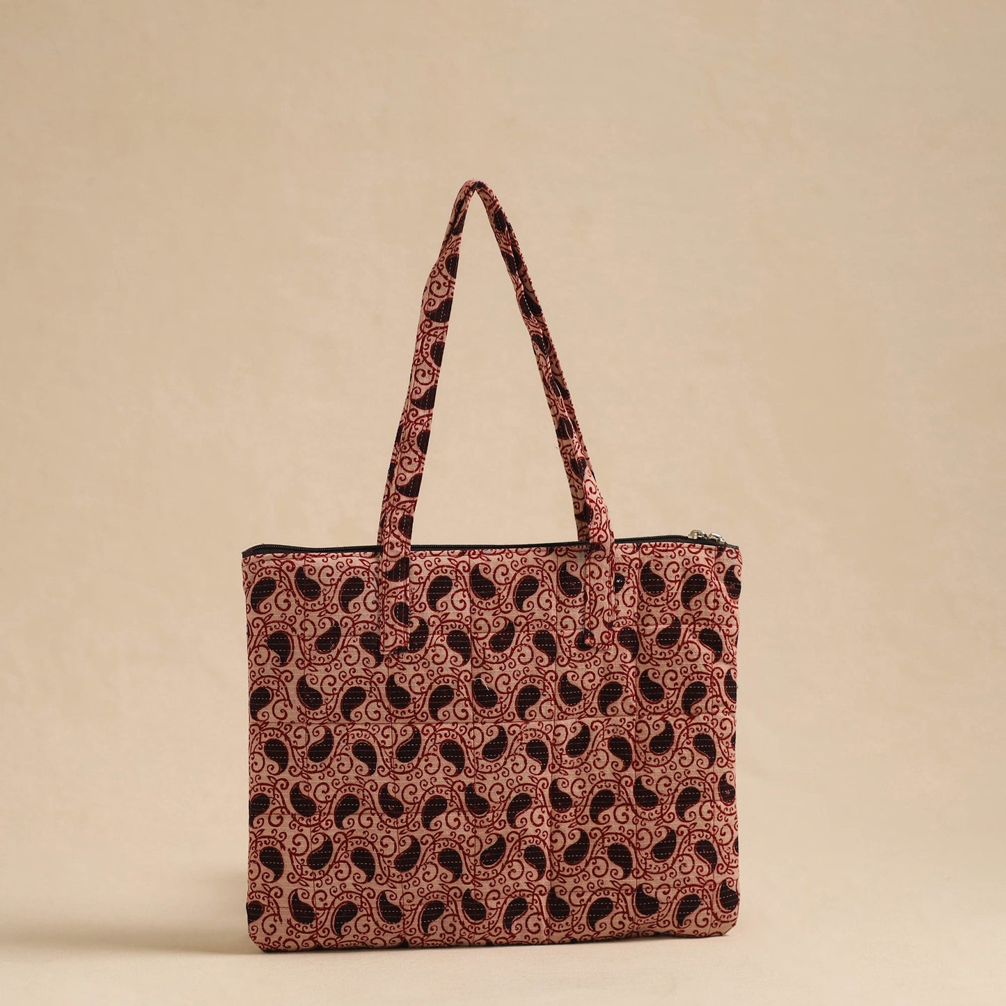Red Handcrafted Quilted Cotton Hand Bag