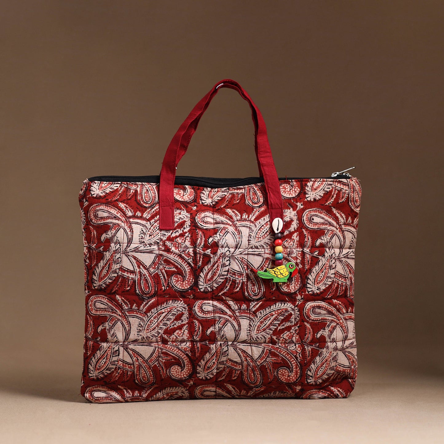 Red Handcrafted Quilted Cotton Hand Bag 11