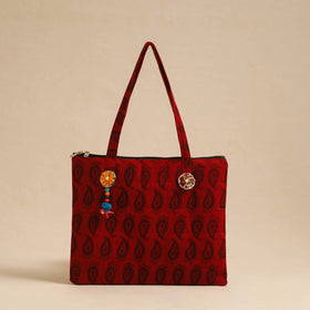  Red Handcrafted Quilted Cotton Hand Bag