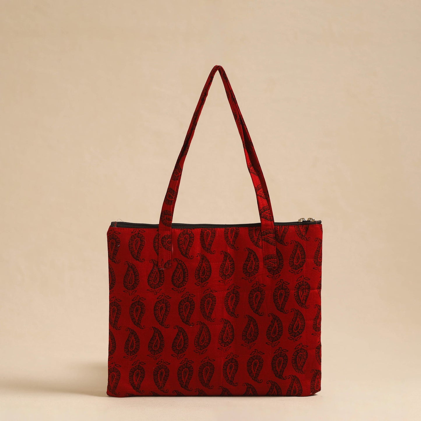  Red Handcrafted Quilted Cotton Hand Bag