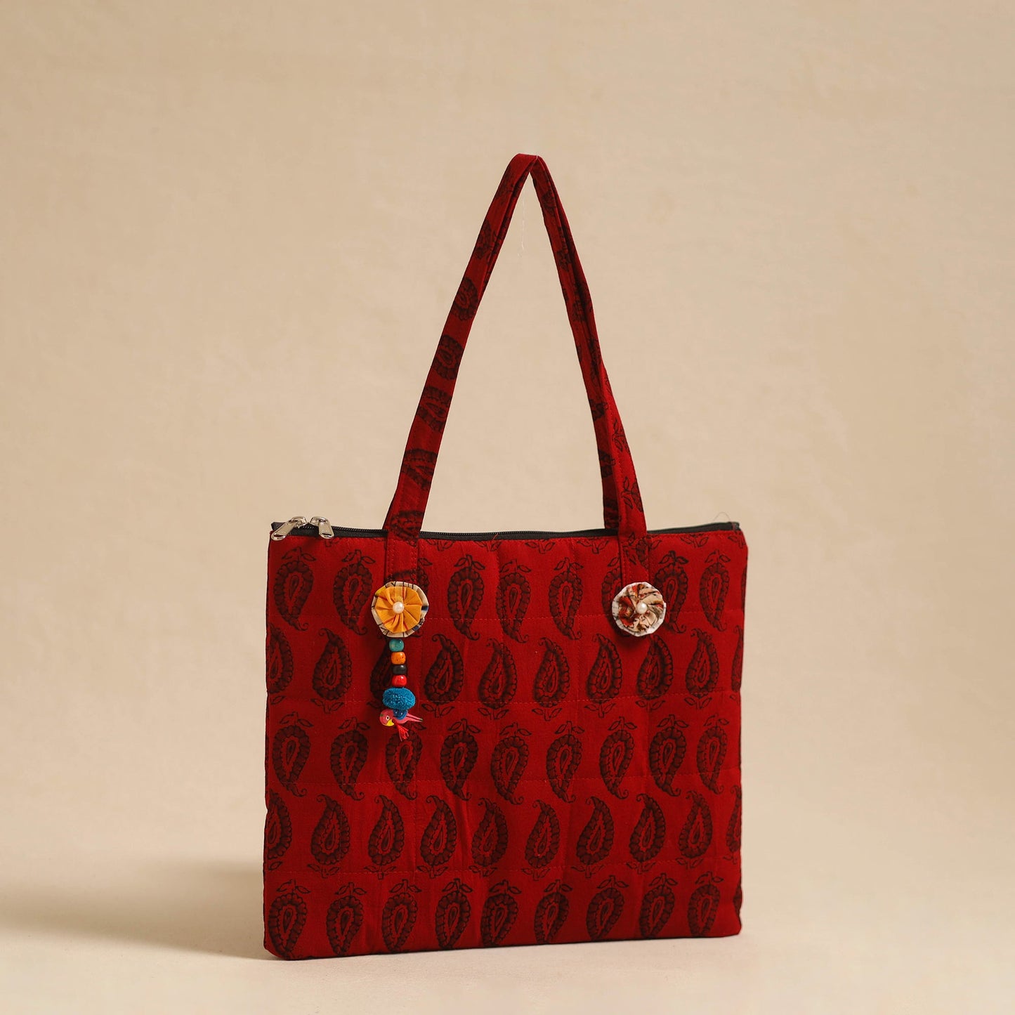  Red Handcrafted Quilted Cotton Hand Bag