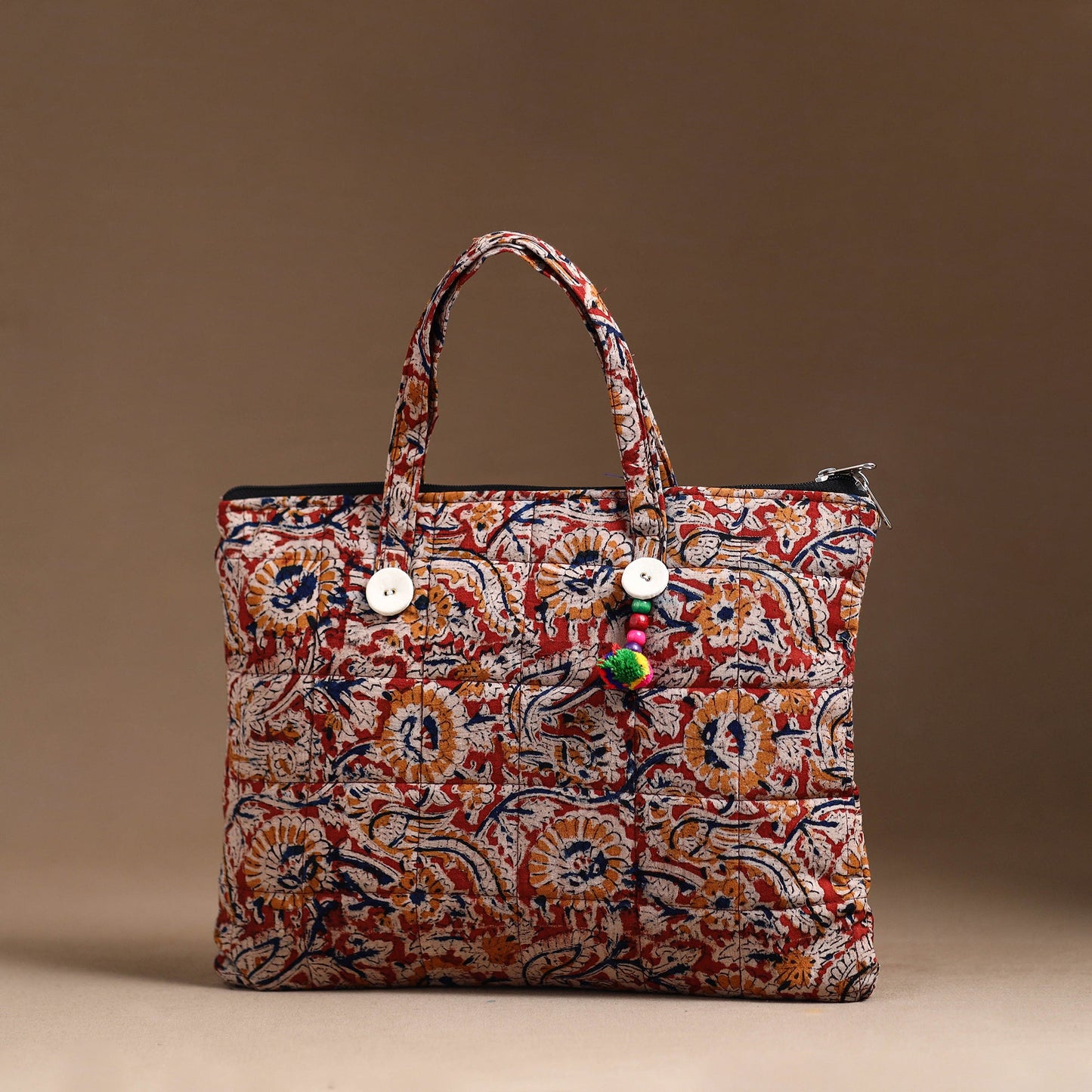 Red Handcrafted Quilted Cotton Hand Bag 21