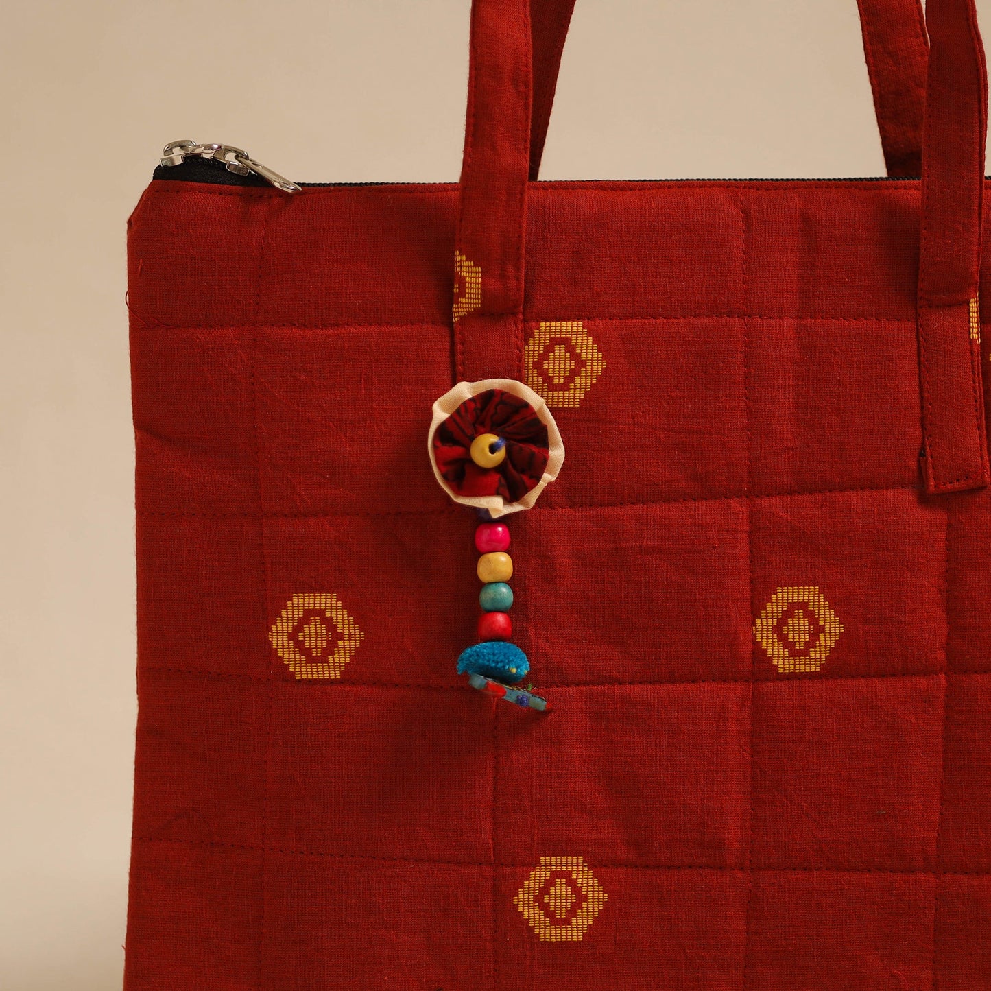Red Handcrafted Quilted Cotton Hand Bag