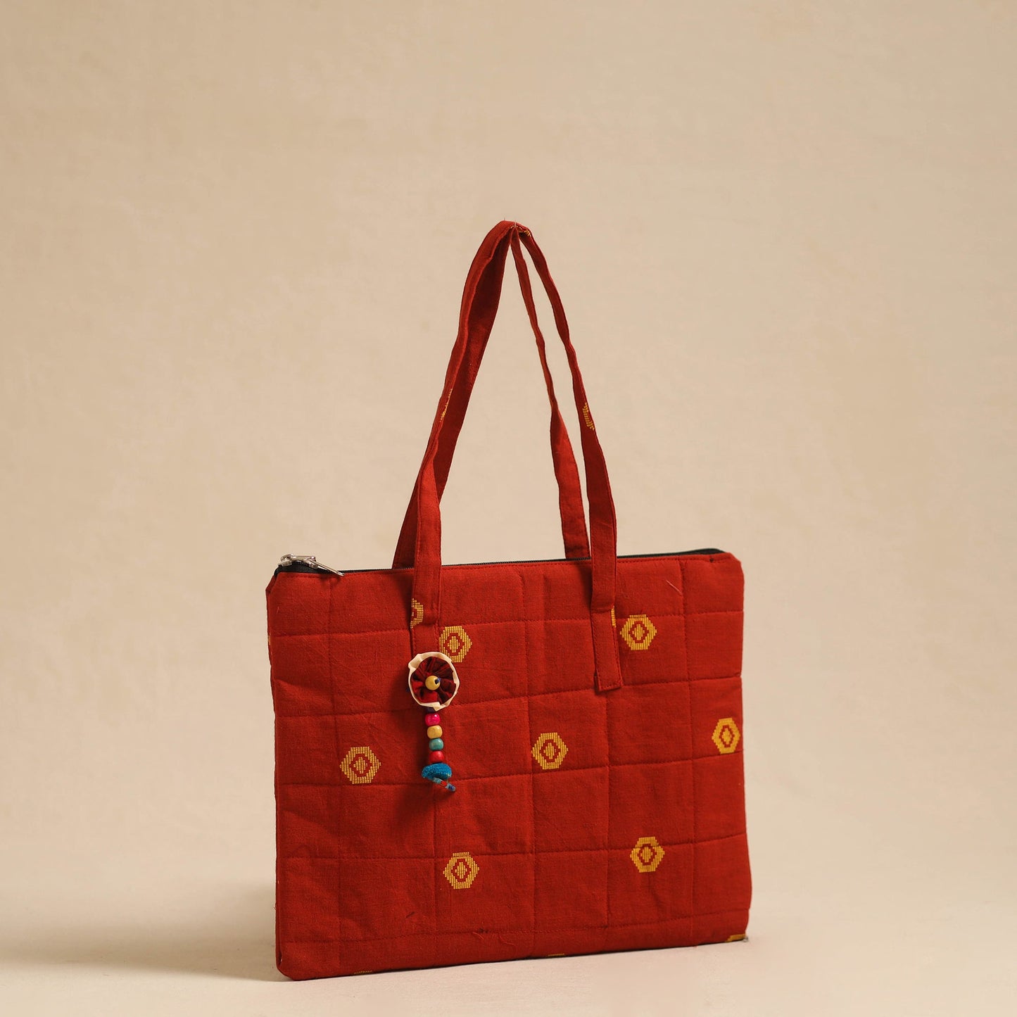 Red Handcrafted Quilted Cotton Hand Bag