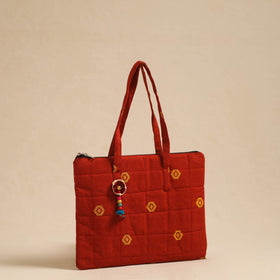Red Handcrafted Quilted Cotton Hand Bag