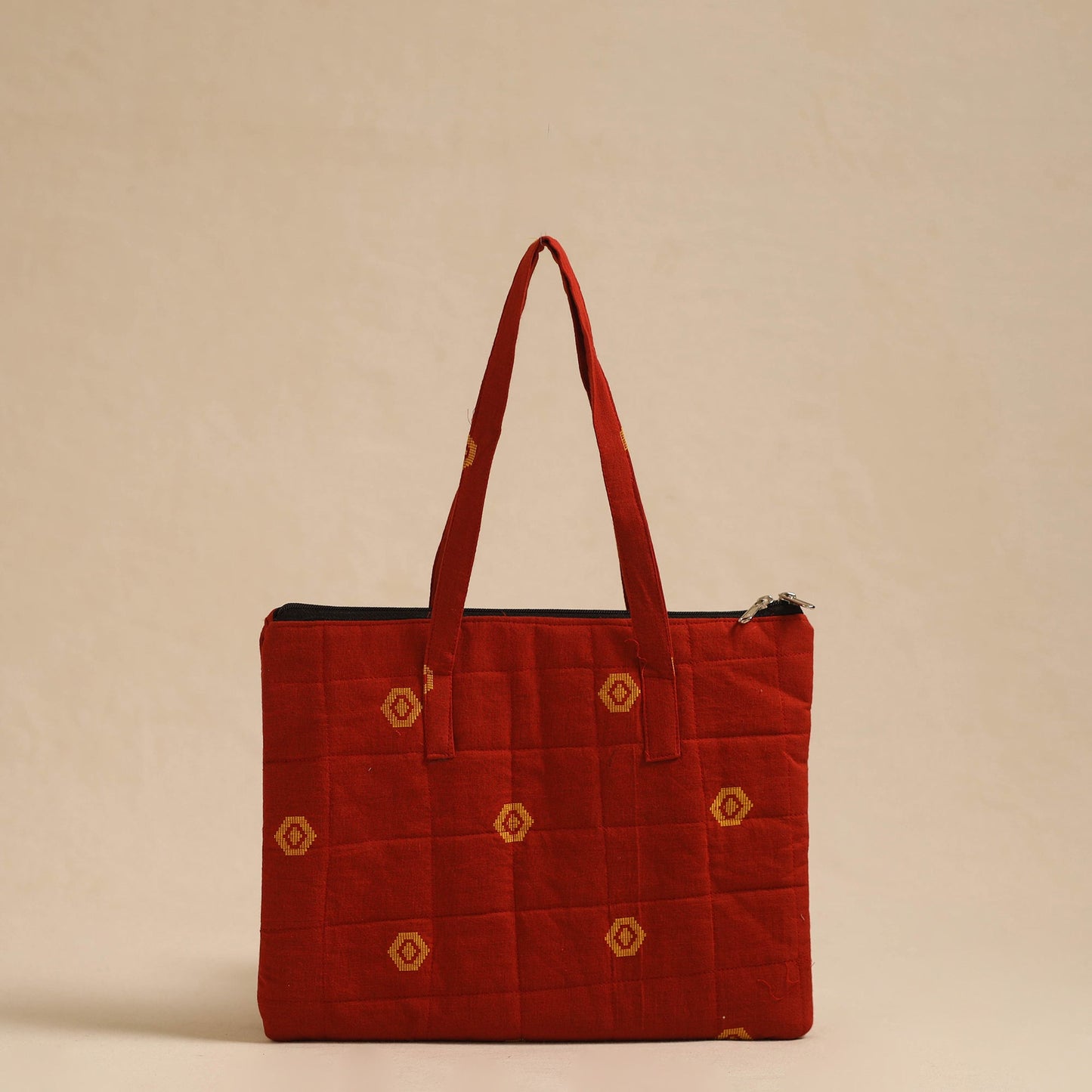 Red Handcrafted Quilted Cotton Hand Bag