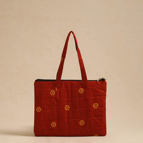 Red Handcrafted Quilted Cotton Hand Bag