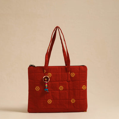 Red Handcrafted Quilted Cotton Hand Bag