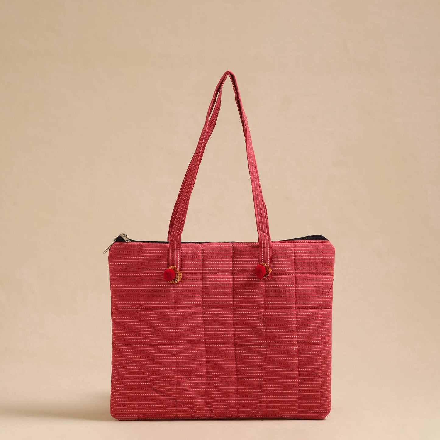 Red Handcrafted Quilted Cotton Hand Bag