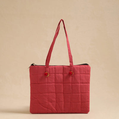 Red Handcrafted Quilted Cotton Hand Bag