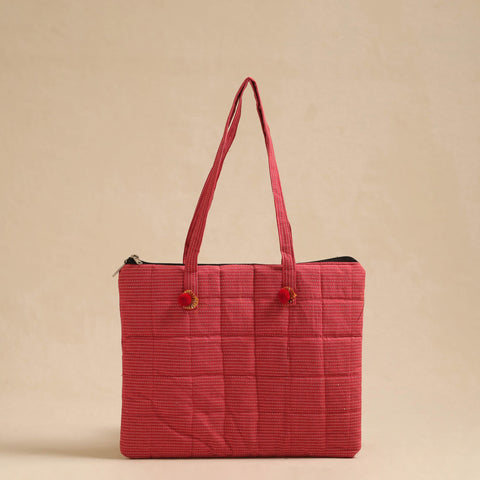 Red Handcrafted Quilted Cotton Hand Bag