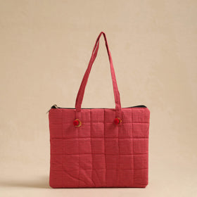 Red Handcrafted Quilted Cotton Hand Bag