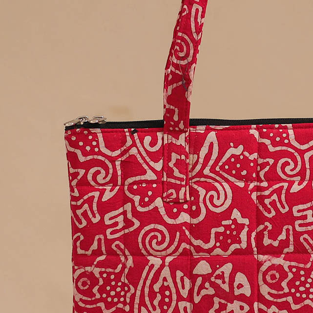 Red - handcrafted quilted cotton handbag 05