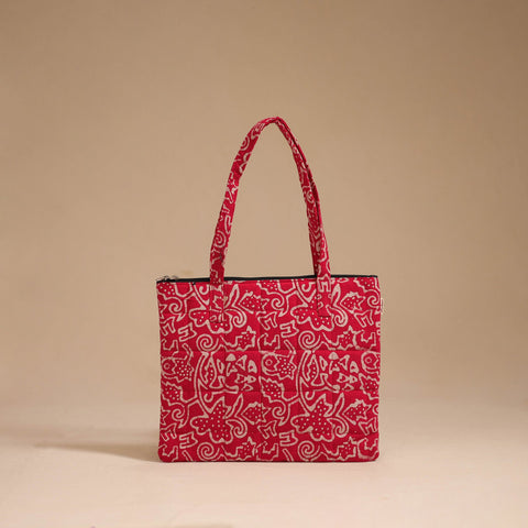 Red - handcrafted quilted cotton handbag 05
