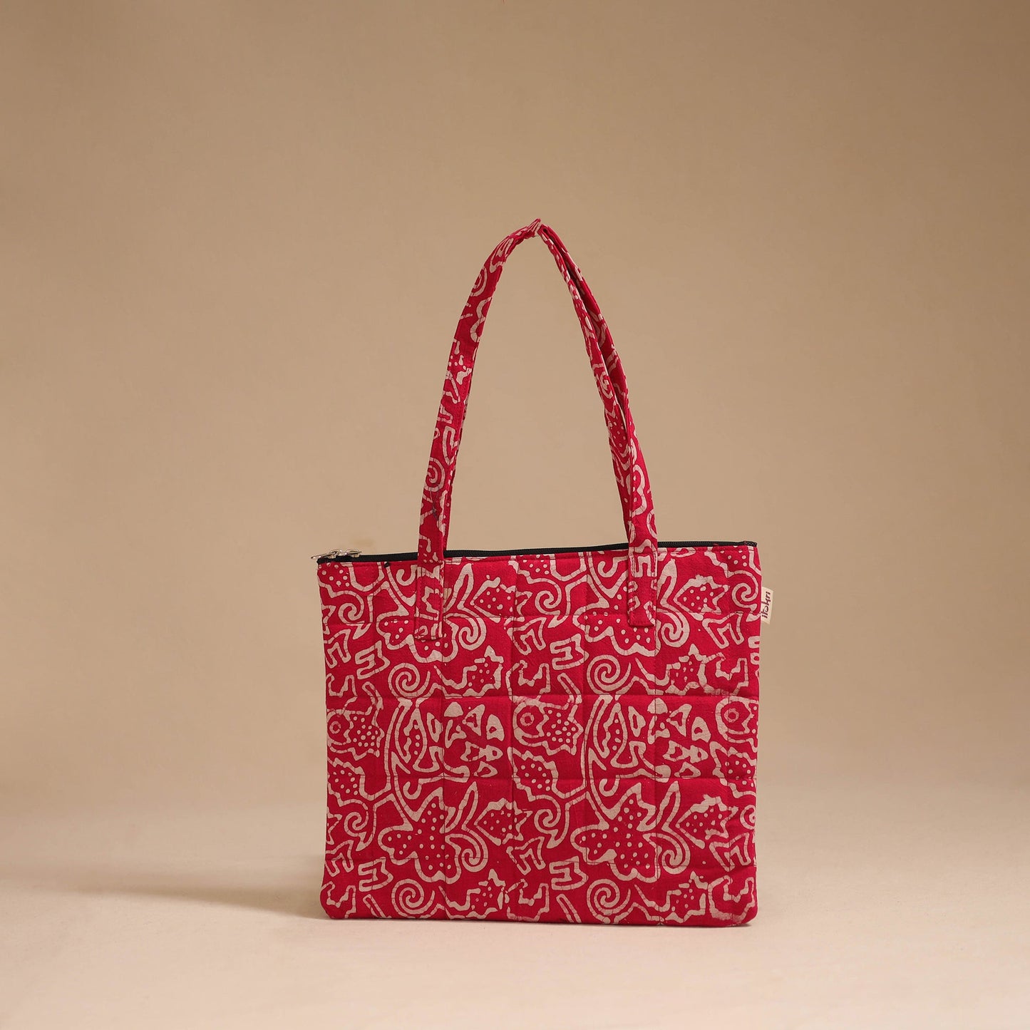 Red - handcrafted quilted cotton handbag 05