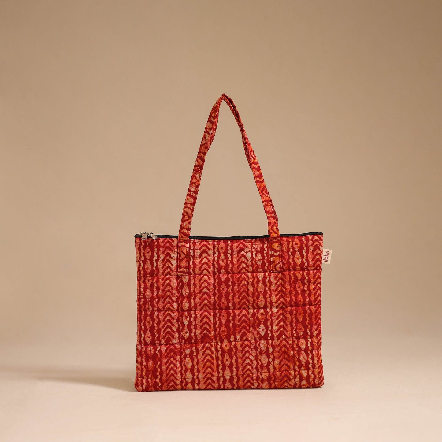 Red - handcrafted quilted cotton handbag 06