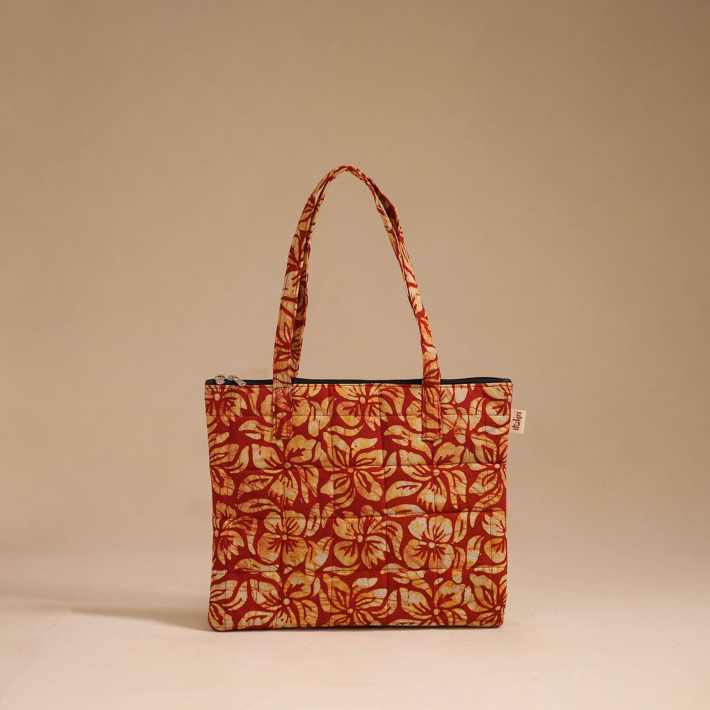 Red - handcrafted quilted cotton handbag 12