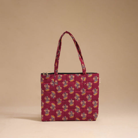 Red - handcrafted quilted cotton handbag 18