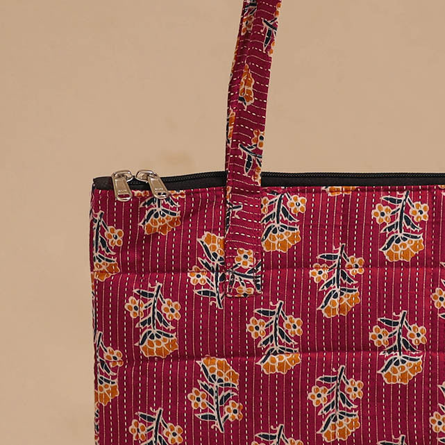 Red - handcrafted quilted cotton handbag 18