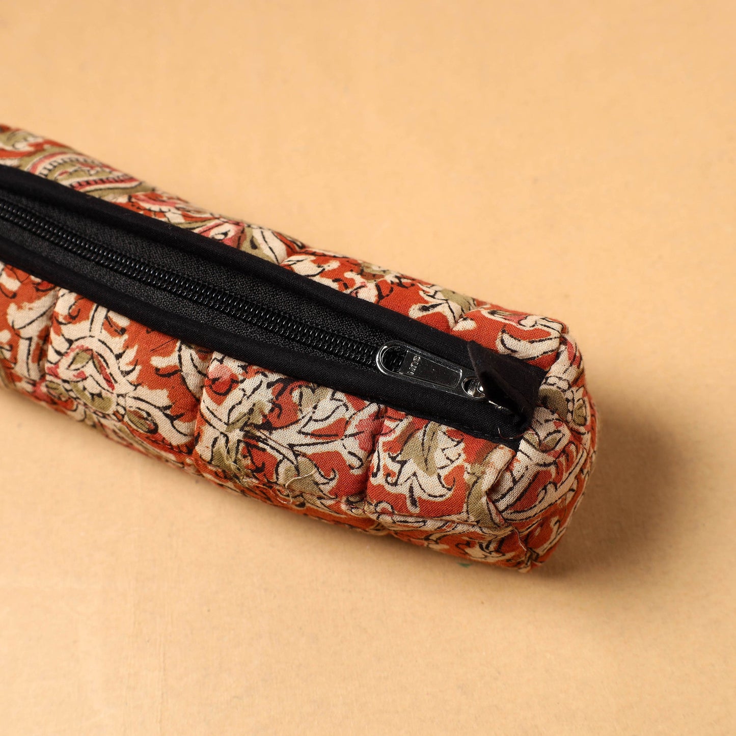 Red Handcrafted Quilted Cotton Pencil Pouch