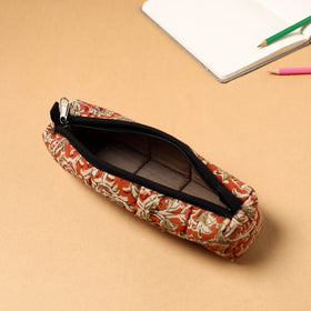 Red Handcrafted Quilted Cotton Pencil Pouch