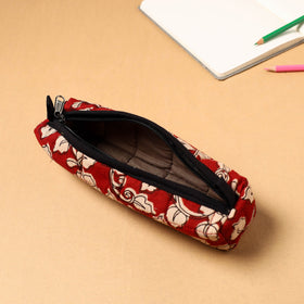 Red Handcrafted Quilted Cotton Pencil Pouch