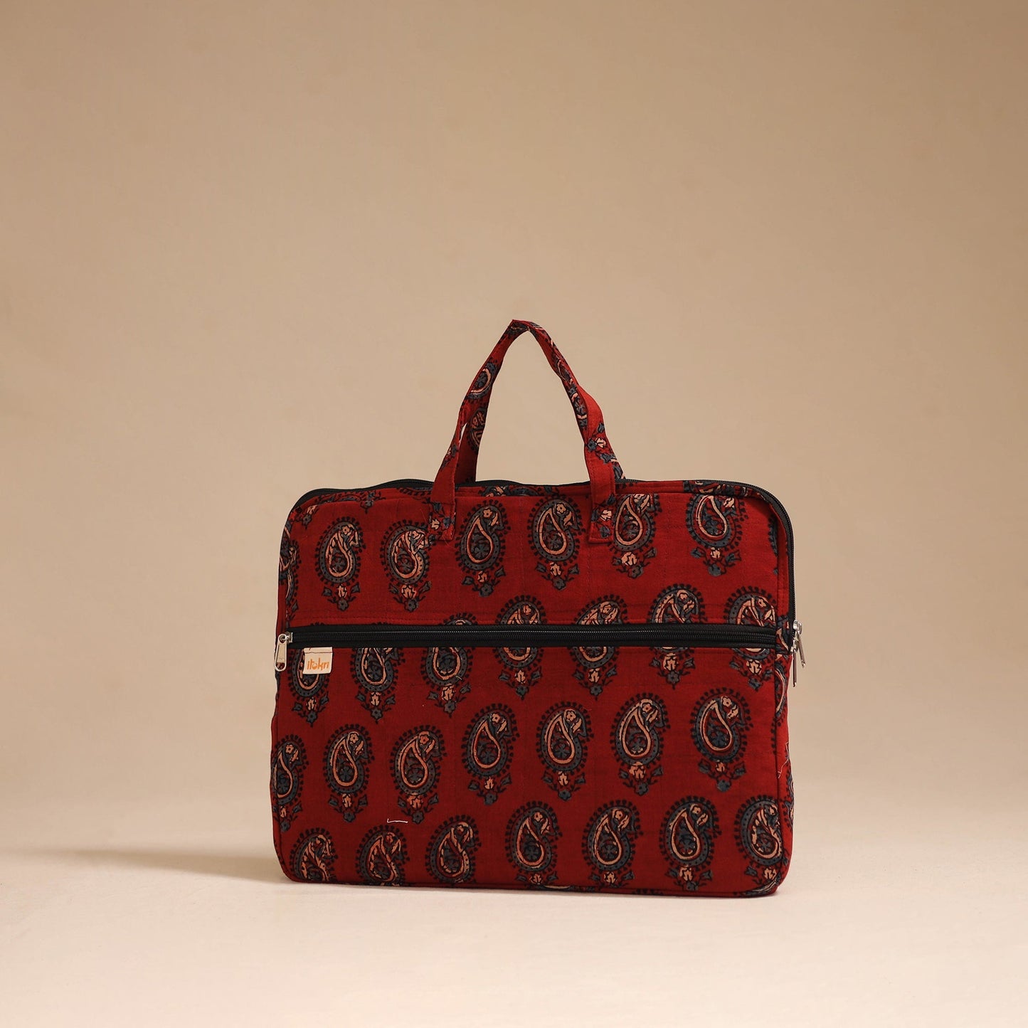 Red - handcrafted cotton quilted laptop bag 38