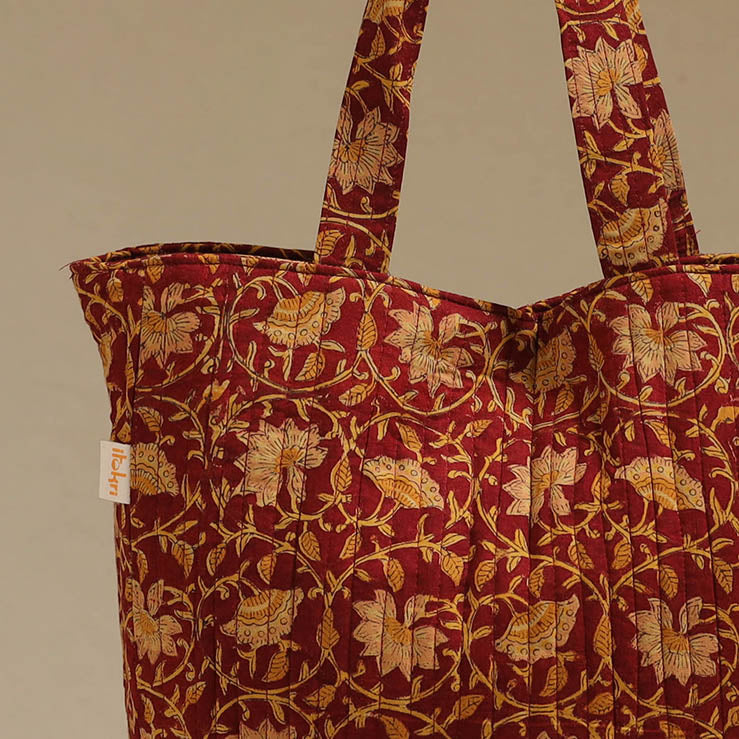 Handcrafted quilted sanganeri block printed fabric tote bag