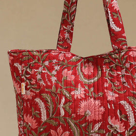 Handcrafted quilted sanganeri block printed fabric tote bag