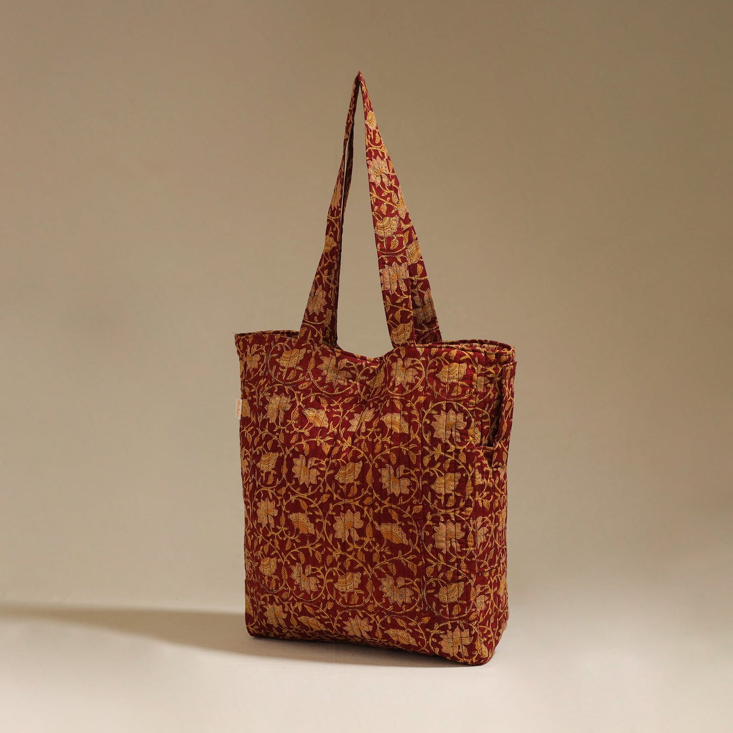 Handcrafted quilted sanganeri block printed fabric tote bag