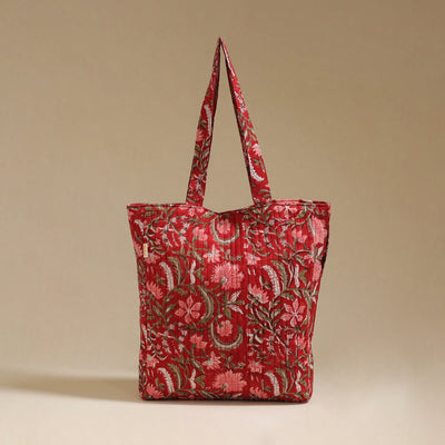Handcrafted quilted sanganeri block printed fabric tote bag