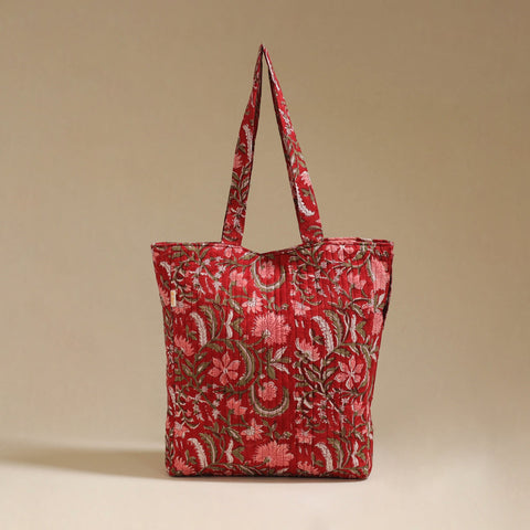Handcrafted quilted sanganeri block printed fabric tote bag