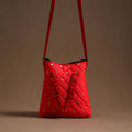 Red Handcrafted Quilted Silk Sling Bag 14
