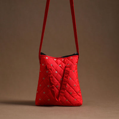 Red Handcrafted Quilted Silk Sling Bag 14