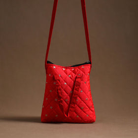 Red Handcrafted Quilted Silk Sling Bag 14