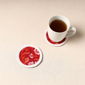  Red Handcrafted Sanganeri Print Coaster (Set of 2)