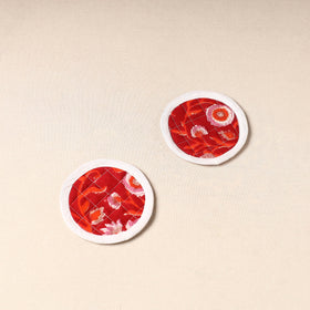  Red Handcrafted Sanganeri Print Coaster (Set of 2)