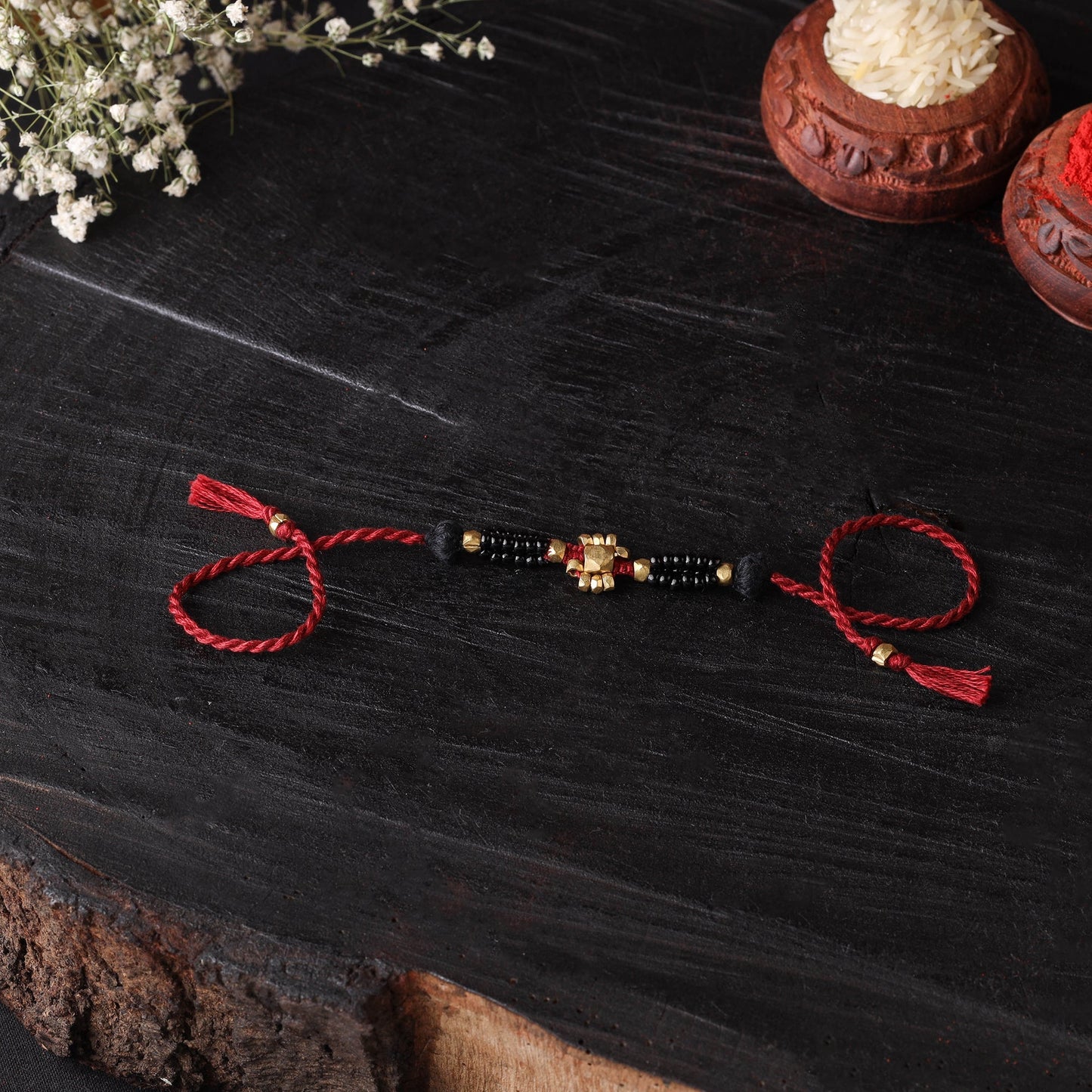 Handcrafted tribal dokra brass thread rakhi 38
