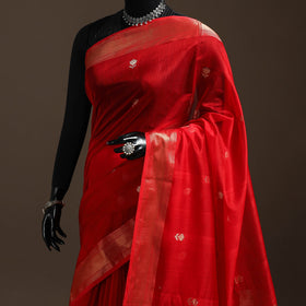 Red - handloom buti maheshwari saree with zari border 27