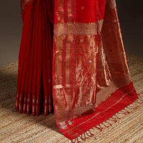 Red - handloom buti maheshwari saree with zari border 37