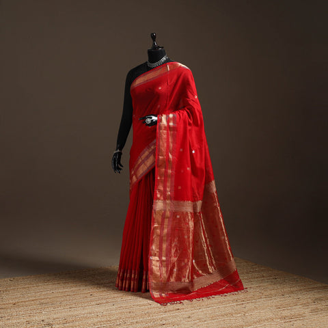 Red - handloom buti maheshwari saree with zari border 37