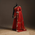 Red - handloom buti tissue zari maheshwari saree
