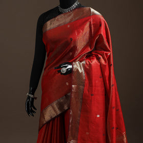 Red - handloom buti tissue zari maheshwari saree