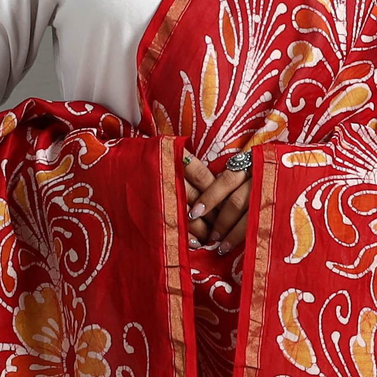 Buy Handloom Chanderi Silk Hand Batik Printed Dupatta