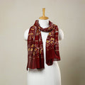  Red Handloom Chanderi Silk Hand Batik Print Stole