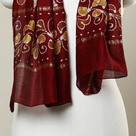  Red Handloom Chanderi Silk Hand Batik Print Stole